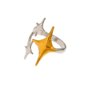 Stainless steel open ring for women, trendy star design luxury fashion jewelry daily wear.