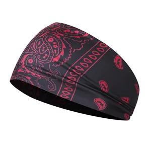 Black red paisley sports headband elastic yoga hairband running fitness workout head wrap