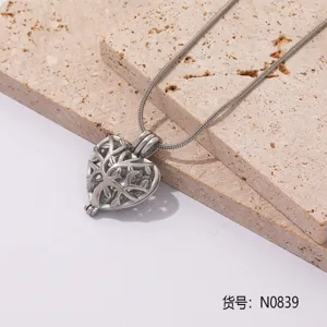 Colgante de collar de medallón de árbol de la vida de corazón de acero inoxidable