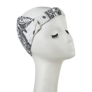 Fascia con stampa paisley in bianco e nero, foulard elegante e traspirante da donna.