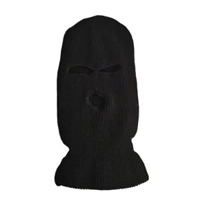 Passamontagna nero a tre fori in maglia per ciclismo all'aperto invernale, antivento e caldo.