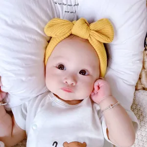 Schattige gele strik baby haarband zacht geribbelde haaraccessoire voor zuigeling