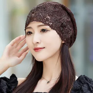 Chapeau turban élégant pour femmes en dentelle marron pour intérieur et extérieur