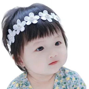 Zuigeling Meisje Bloem Hoofdband Zeven Handgenaaide Bloemen Haarband Met Strass Kunstmatige Parel Voor Baby Peuter Kinderen Sieraden