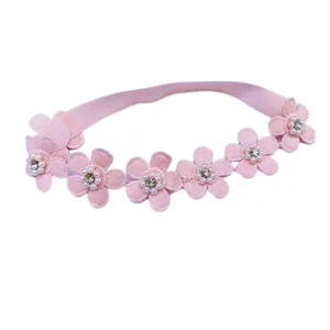 Leuke roze baby haarband met zeven strass parel bloemen schattige peuter haaraccessoires