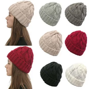 Dames winter kabel gebreide muts warme dikke ski muts diverse kleuren detailweergave