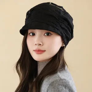 Black lace duckbill cap for women, breathable hollow sun protection hat for middle-aged moms.