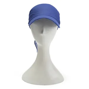 Blue summer sun protection visor hat for women, casual beach outdoor cap with neck flap.