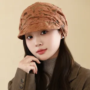 Korean fashion lace breathable duckbill cap for women, hollow sun protection turban hat.
