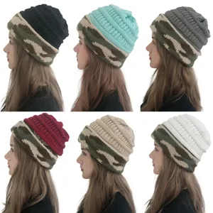 Camouflage knit beanie winter warm windproof ski cap casual slouchy hat for men and women