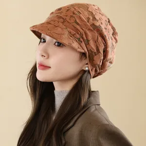 Spring autumn Korean lace breathable newsboy cap floral hollow sun protection hat for women
