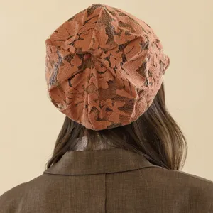 Women lace hollow breathable beret hat stylish floral sun cap detail view design style