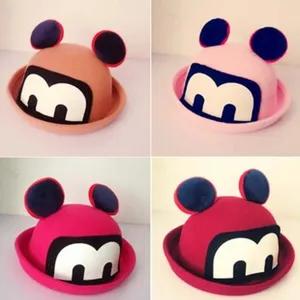 Cute cartoon mouse ear wool hat warm winter bowler hat stylish ear decor for women and girls