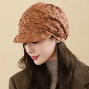 Spring lace duckbill cap, breathable hollow floral newsboy hat for women daily wear outdoor