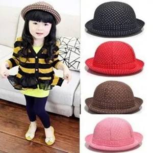 Children cute polka dot dome hat winter warm bowler hat for kids daily cute wear.