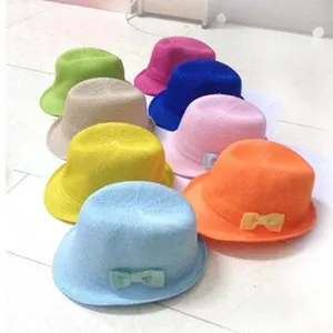 Colorful felt bowler hats with cute bows, classic solid color winter warm dome hats for women.