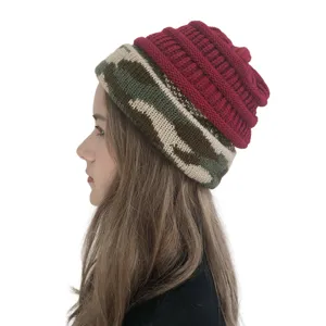 Winter warm knit beanie with dinosaur camo pattern, stylish casual winter slouchy cap outdoor.