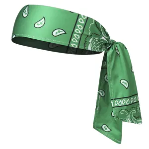 Bandeau de sport vert à motif cachemire imprimé, nouable, idéal pour le fitness et la course.