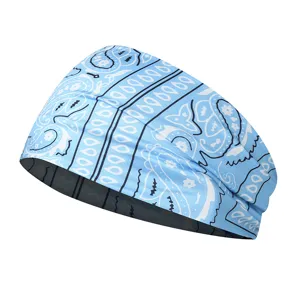 Light blue paisley sports headband elastic yoga hair band for men and women running fitness.