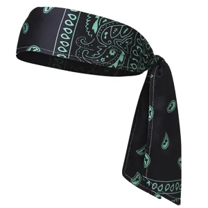 Bandeau de sport noir avec motif cachemire vert menthe élégant pour vos entraînements.