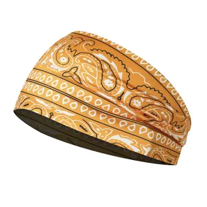 Orange paisley sports headband elastic yoga running hair band for active men and women