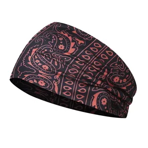 Elastic paisley running headband for sports and yoga, stylish black and red hair band.