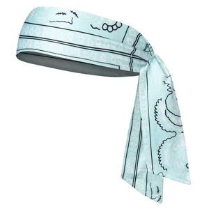 Detail bandeau de sport bleu clair cachemire, bande de cheveux athletique respirante pour fitness.