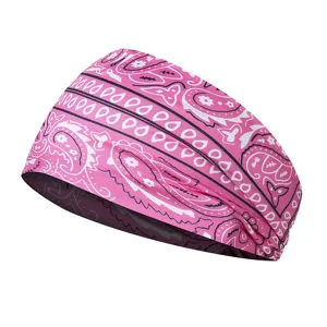 Pink paisley print sports headband elastic yoga hair band for running fitness workout