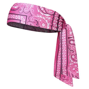 Detail bandeau cheveux rose motif cachemire, bandeau de sport doux pour course femme et homme.