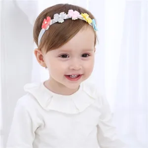 Bandeau Bébé Style Coréen en Tissu avec Fleurs et Perles Artificielles Élastique Accessoires Cheveux Enfants Photographie Bébé
