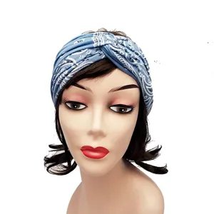 Retro paisley print wide twist headband, vintage boho elastic hair band for women daily use.