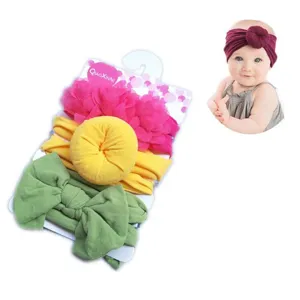 Bandeau bébé lot de 3 nouveau-né nœud en nylon accessoires cheveux élastiques mignons