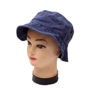 Blauwe gewassen denim vissershoed voor dames en heren, vintage casual zonnehoed.