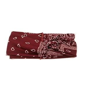 Wine red paisley print cross headband, vintage wide hair band for women daily wear.