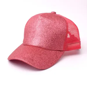 Pink glitter mesh baseball cap for women summer sun protection adjustable stylish hat