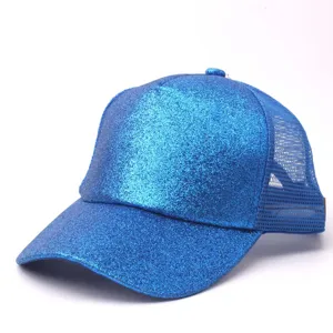 Blue glitter mesh baseball cap for women summer sun protection adjustable trucker hat