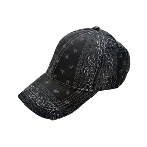 Casquette de baseball noire avec motif cachemire chic, chapeau de soleil style urbain.