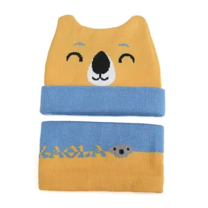 Kinder Herbst Winter Strickmuetze und Schal Set niedliches Tierdesign warme Muetze