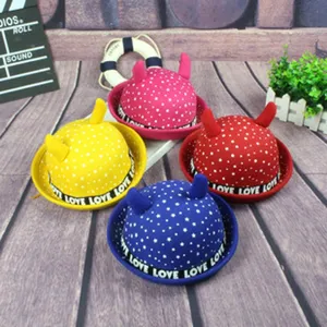 Cute devil horn polka dot hats for kids, warm winter woolen dome caps with letter bands, 4 colors