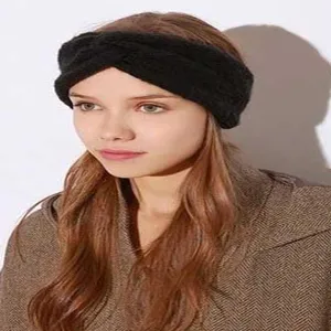 Women winter warm black knitted headband fashion wide hair accessory casual daily wear