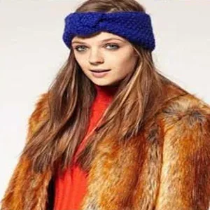 Winter blue knitted headband warm thick hair band fashion twisted hair accessories for women