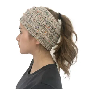 Berretto con coda di cavallo in maglia colorata fascia calda invernale cappello di lana