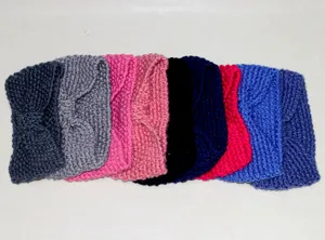 Women autumn winter warm knit headband detail view, soft cozy wool hair accessory options.