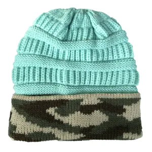 Fashion Camo Knitted Beanie Mint Green Winter Warm Pullover Hat Outdoor Windproof Cap