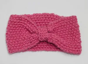 Women's autumn winter warm knitted headband bow hair accessory pink thick wool wide hoop