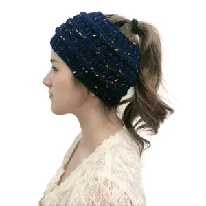 Donna inverno caldo cappello coda di cavallo crocchia maglia spesso elastico berretto.