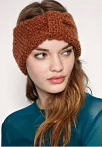 Women autumn winter warm knitted headband bow crochet hair band stylish solid color