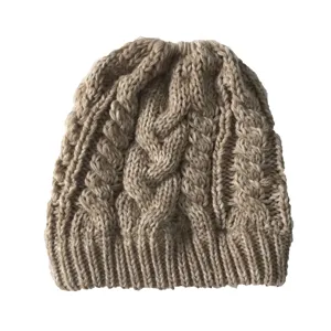 Berretto donna lavorato a maglia trecce inverno caldo esterno antivento slouchy beige casual