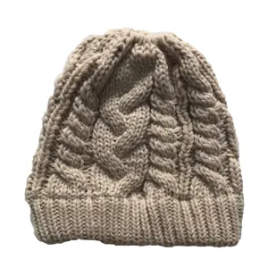 Donna berretto in maglia a trecce inverno caldo antivento coda di cavallo berretto tinta unita