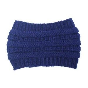 Fascia in maglia calda invernale blu paraorecchie a coste monocolore accessorio per capelli
